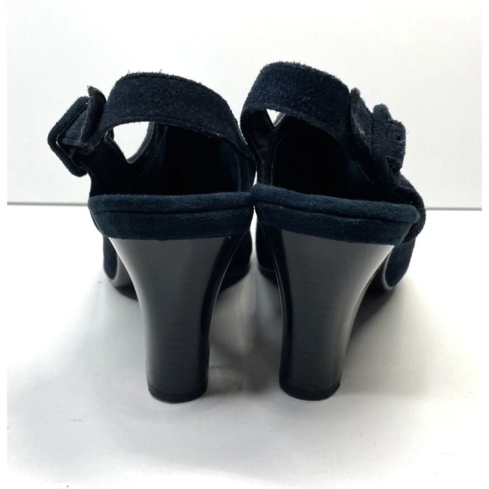 Aerosoles Heelrest Navy Suede Leather‎ Sling Back Heel Shoes Women Size 9